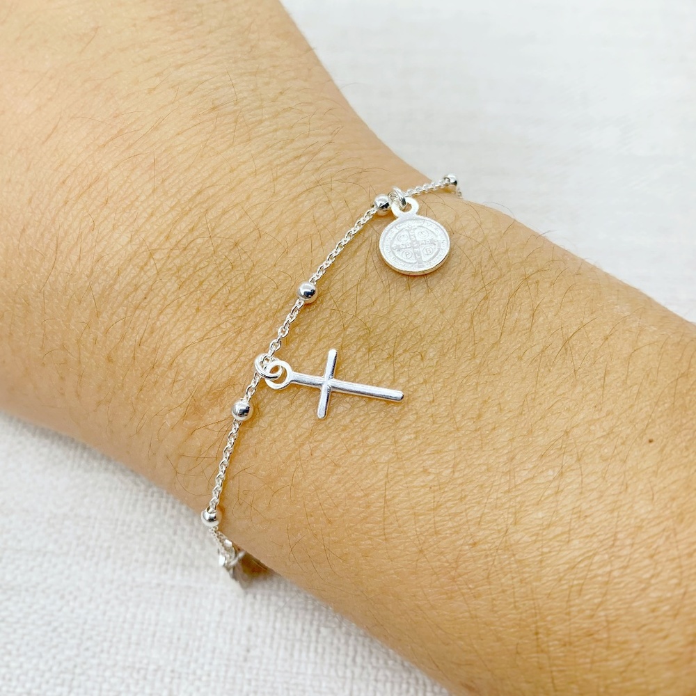 925 Sterling silver Cross st Benedict bracelet